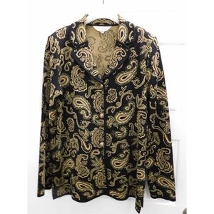 Misook Black Beige‎ Green Paisley Acrylic Jacket sz S